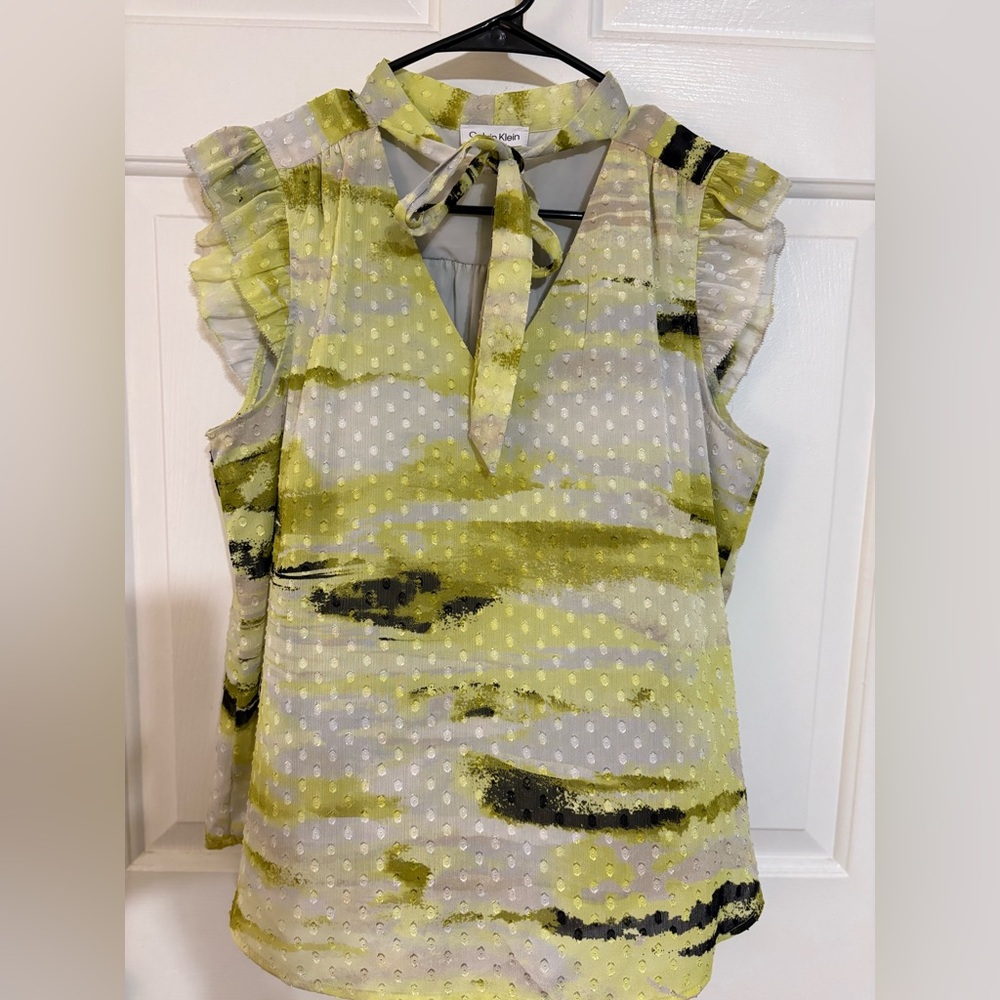 Calvin Klein Yellow and Black Ruffle Blouse